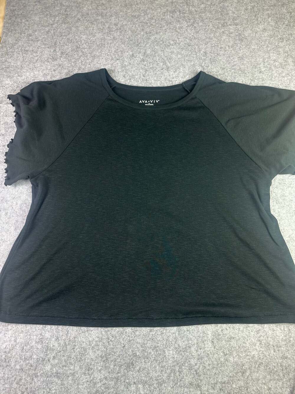 Ava & Viv Black Short Sleeve Active Tee Shirt Lettuce Edge Sleeves Size 2X